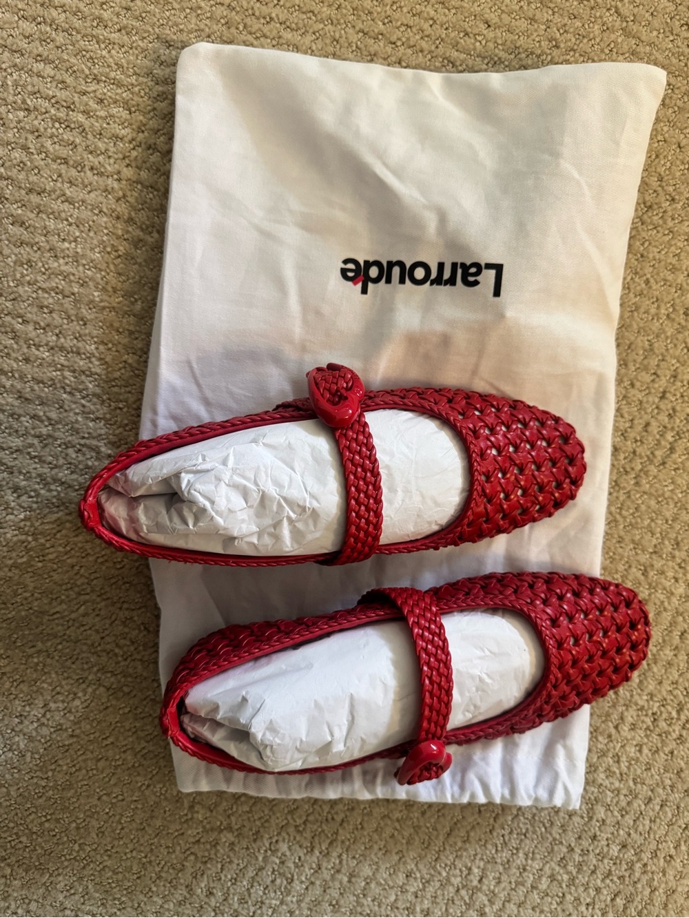 Larroude Verona Macrame Red Woven Mary Jane Loafers - Brand new with tags
